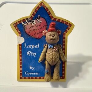 Vintage Enesco Max the Bear Pin - Teddy Bear Brooch 1996